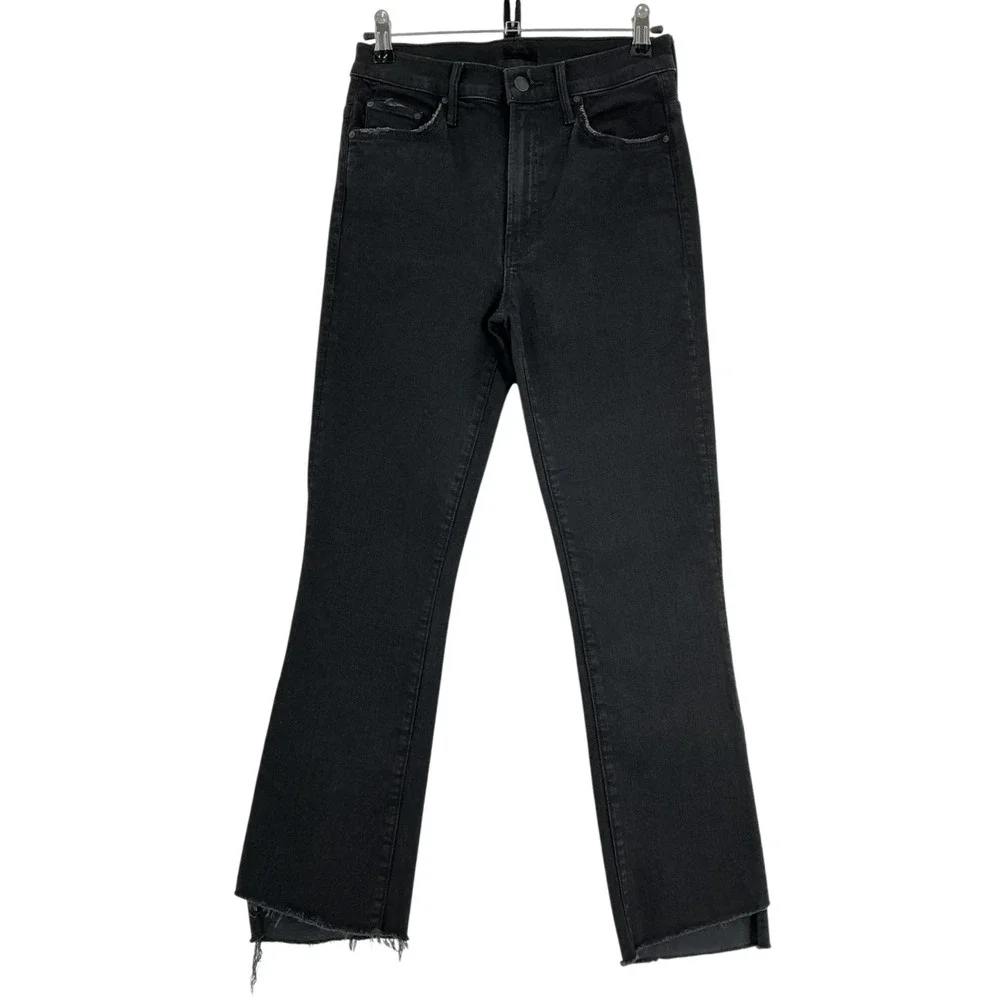 Mother Sleek Black Insider Crop Step Fray Denim Jeans Size 27